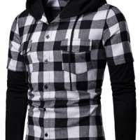 SKLS010 custom-made hooded long-sleeve plaid shirt Men's fake two-piece shirt supplier 45 degree